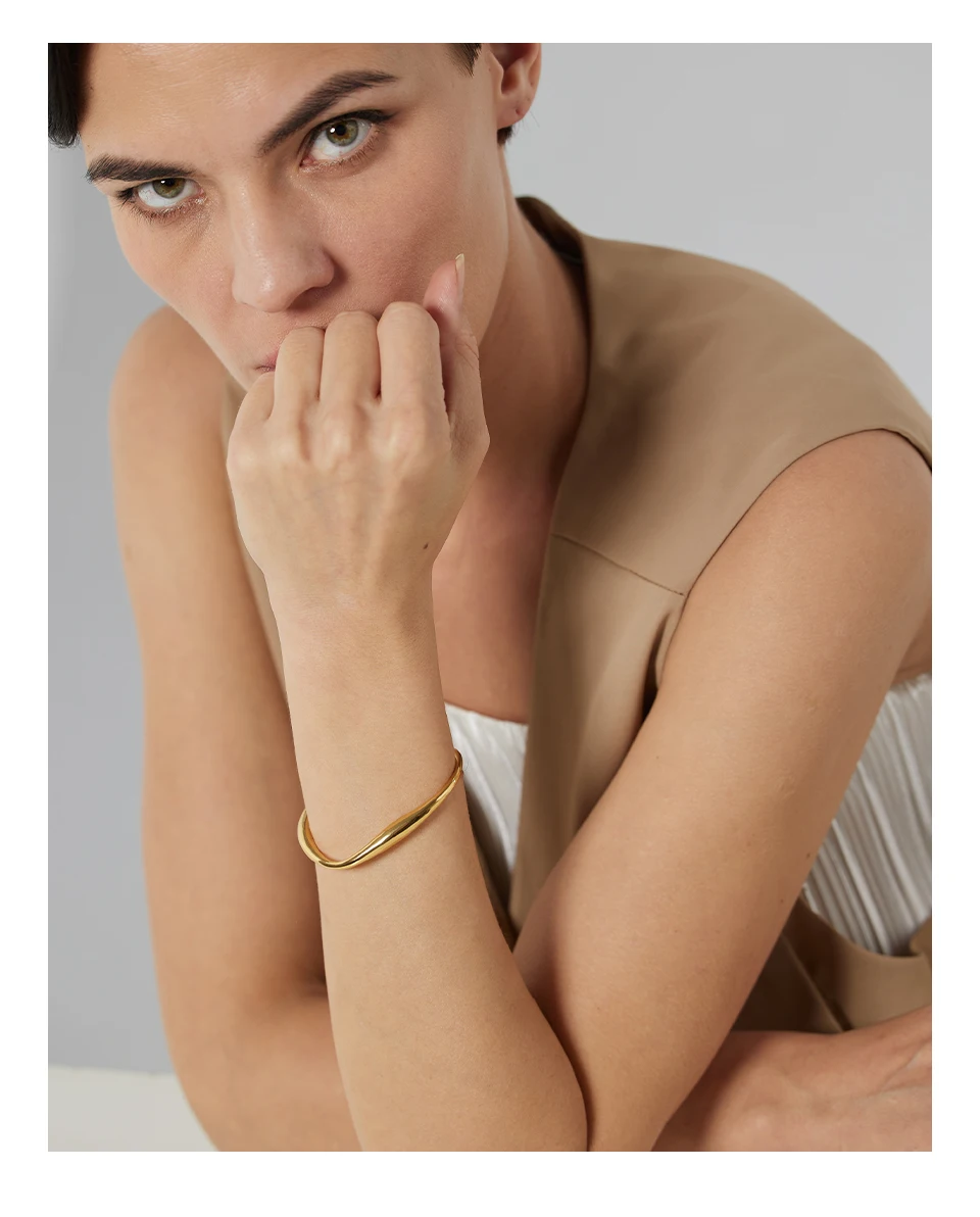 Yhpup Opening 316 Stainless Steel Wrist Bracelet Bangle Gold Color Minimalist Texture Statement Brand Jewelry for Women Party