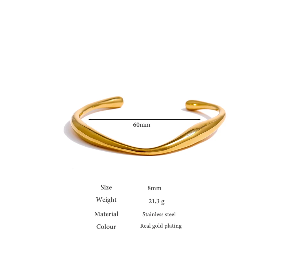 Yhpup Opening 316 Stainless Steel Wrist Bracelet Bangle Gold Color Minimalist Texture Statement Brand Jewelry for Women Party