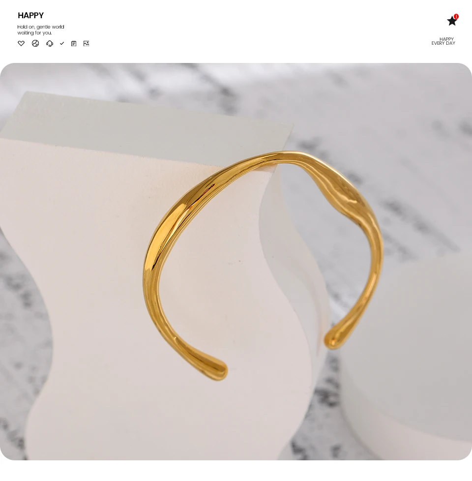 Yhpup Opening 316 Stainless Steel Wrist Bracelet Bangle Gold Color Minimalist Texture Statement Brand Jewelry for Women Party