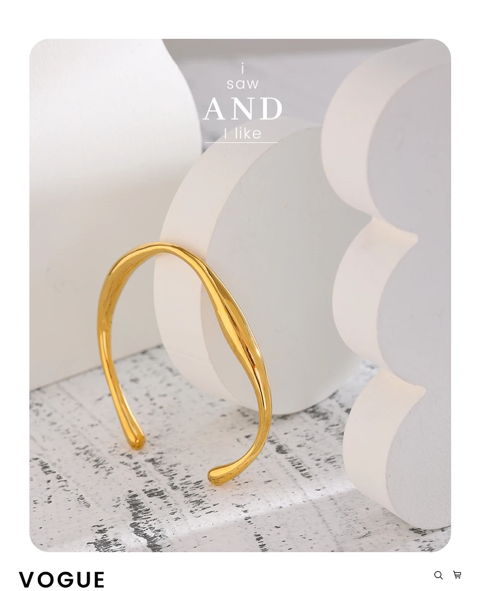 Yhpup Opening 316 Stainless Steel Wrist Bracelet Bangle Gold Color Minimalist Texture Statement Brand Jewelry for Women Party