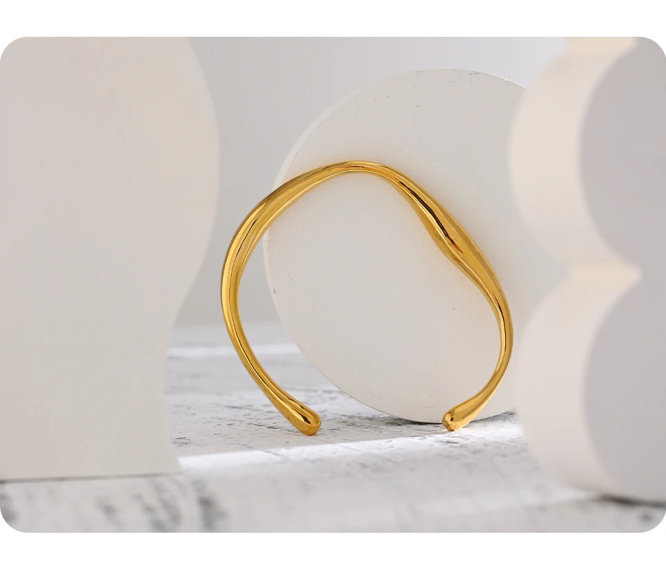 Yhpup Opening 316 Stainless Steel Wrist Bracelet Bangle Gold Color Minimalist Texture Statement Brand Jewelry for Women Party