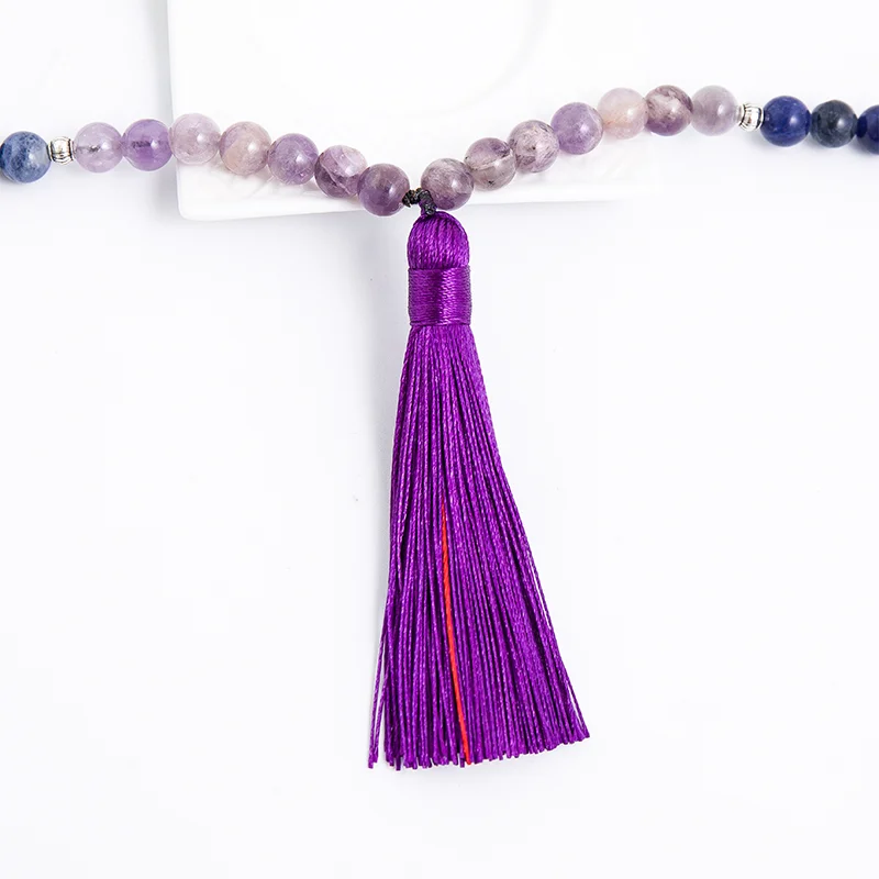 8mm Natural Stone 7 Chakra Necklace Meditation Yoga Peace Spirit Jewelry 108 Japamala Beaded Rosary Tassel Pendant