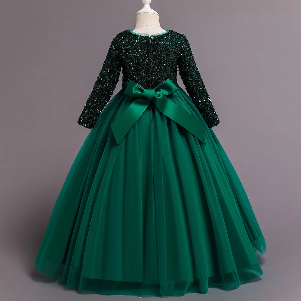 Princess Mesh Dress 4-14y Girl Christmas Winter Party Clothing Kids Sequin Wedding Dresses Children Spring Autumn Prom Costume