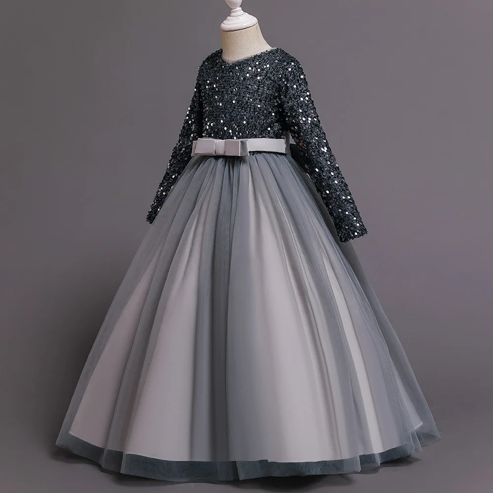 Princess Mesh Dress 4-14y Girl Christmas Winter Party Clothing Kids Sequin Wedding Dresses Children Spring Autumn Prom Costume