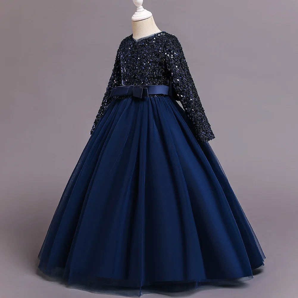 Princess Mesh Dress 4-14y Girl Christmas Winter Party Clothing Kids Sequin Wedding Dresses Children Spring Autumn Prom Costume