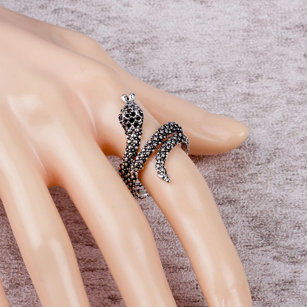 20Pcs/Lot Vintage Snake Animal Rings for Men and Women Adjustable Open Gothic Accessories Wholesale Punk Slivery Fashion Jewelry