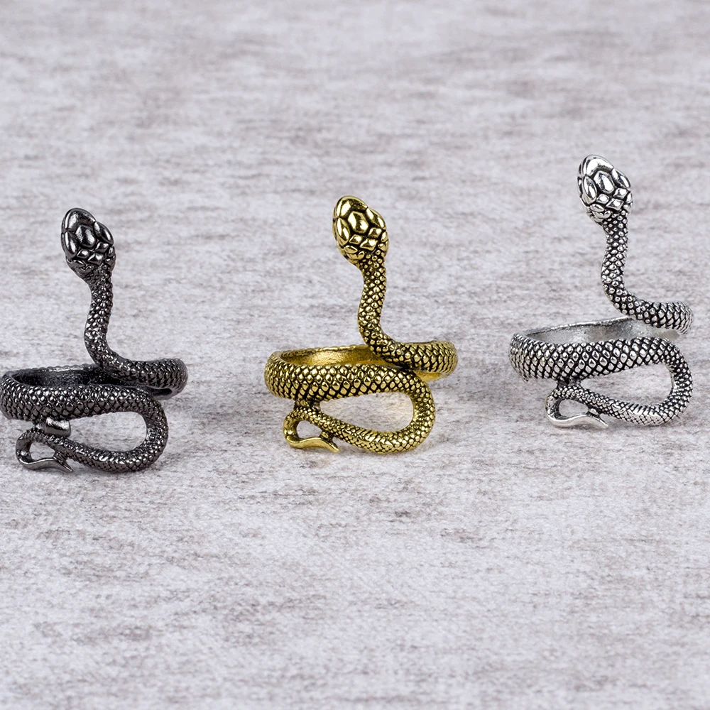 20Pcs/Lot Vintage Snake Animal Rings for Men and Women Adjustable Open Gothic Accessories Wholesale Punk Slivery Fashion Jewelry