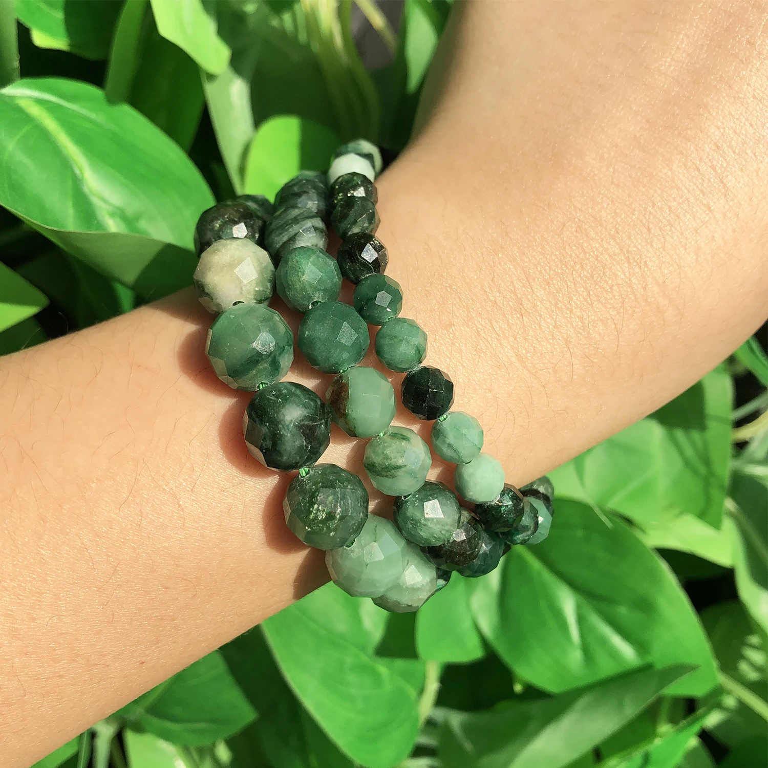 Natural Eemerald Genuine Stone Beads Faceted Green Mica Loose Spacer Beads for Jewelry DIY Making Bracelet Accessories 6 8 10mm