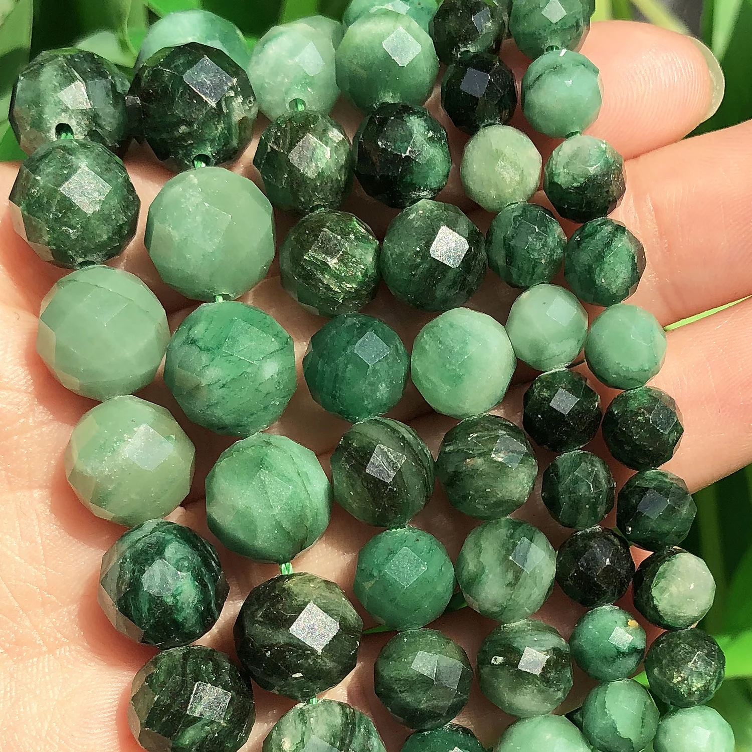 Natural Eemerald Genuine Stone Beads Faceted Green Mica Loose Spacer Beads for Jewelry DIY Making Bracelet Accessories 6 8 10mm