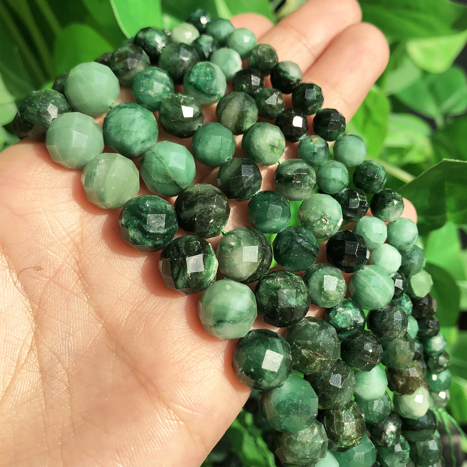 Natural Eemerald Genuine Stone Beads Faceted Green Mica Loose Spacer Beads for Jewelry DIY Making Bracelet Accessories 6 8 10mm
