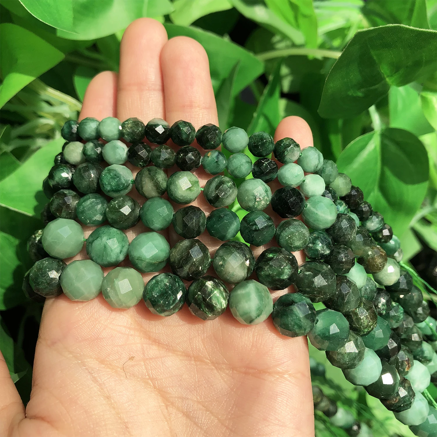 Natural Eemerald Genuine Stone Beads Faceted Green Mica Loose Spacer Beads for Jewelry DIY Making Bracelet Accessories 6 8 10mm
