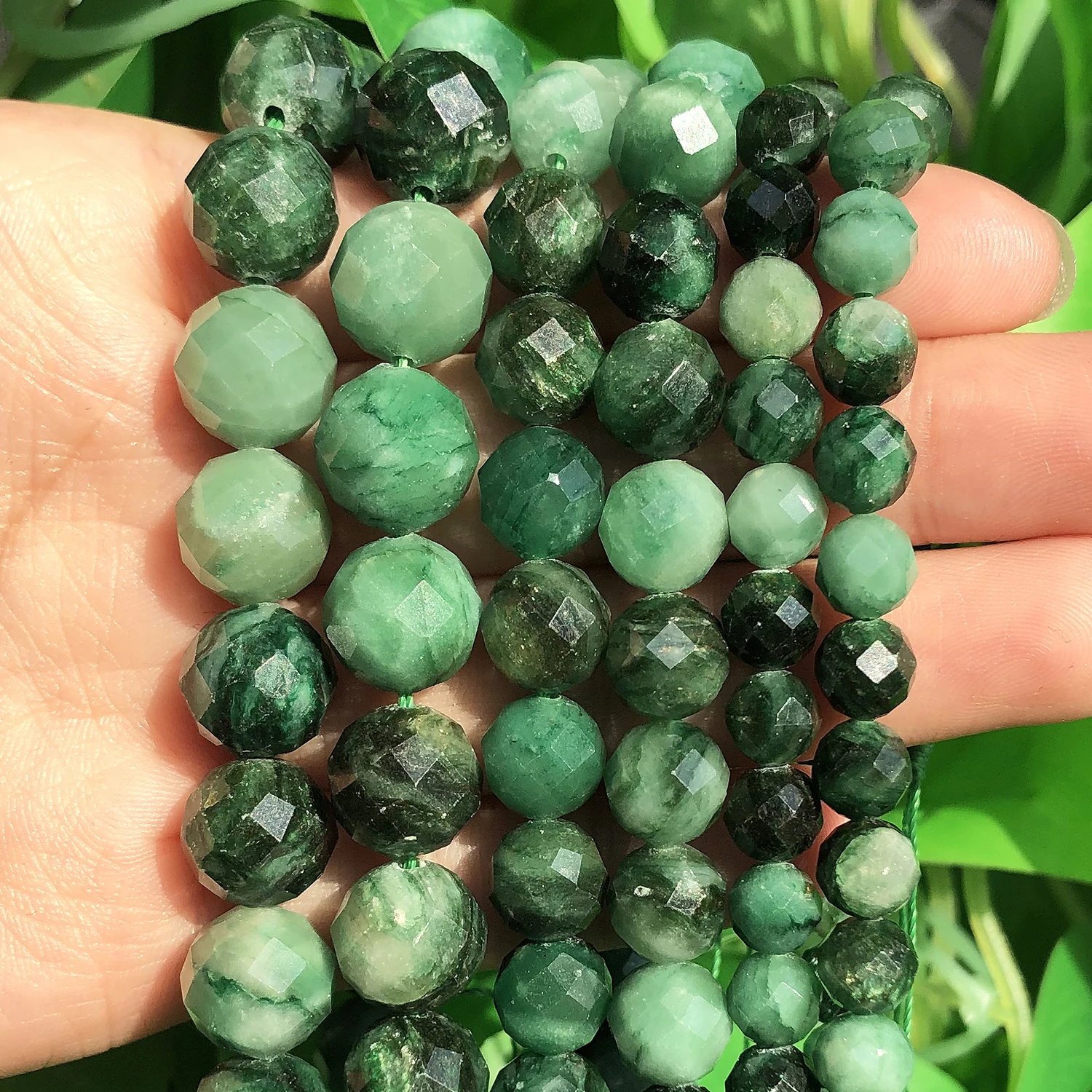 Natural Eemerald Genuine Stone Beads Faceted Green Mica Loose Spacer Beads for Jewelry DIY Making Bracelet Accessories 6 8 10mm