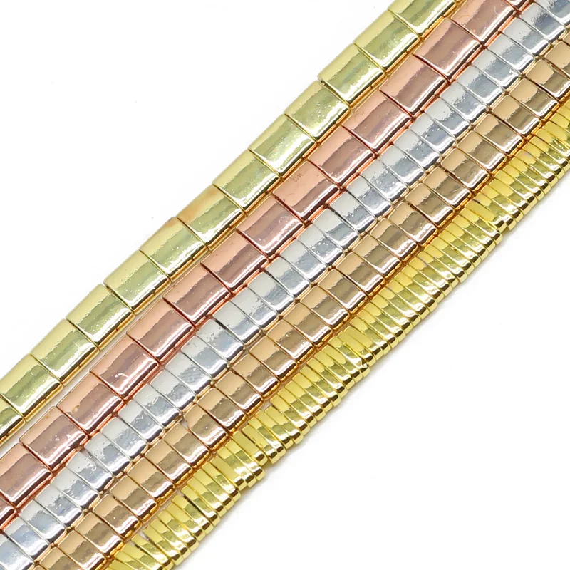 5x1/5x2/5x5MM Silver Plated Two Hole Rectangle Hematite Natural Stone Spacer Loose Beads For Jewelry Making Diy Accessories 15"