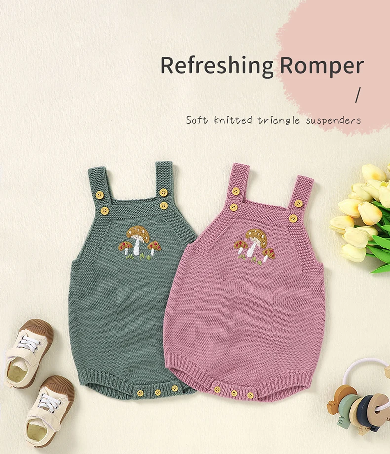 Baby Bodysuit Knit Newborn Girl Boy Jumpsuit Outfits Sleeveless Tops Summer Infant Toddler Clothing 0-18M Overalls Cute Mushroom
