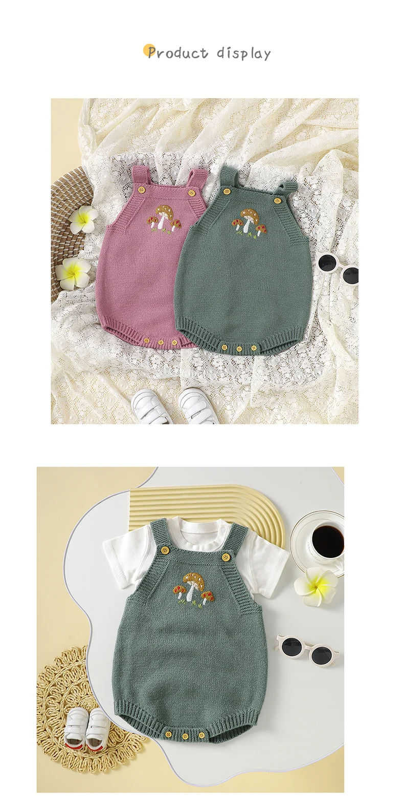 Baby Bodysuit Knit Newborn Girl Boy Jumpsuit Outfits Sleeveless Tops Summer Infant Toddler Clothing 0-18M Overalls Cute Mushroom