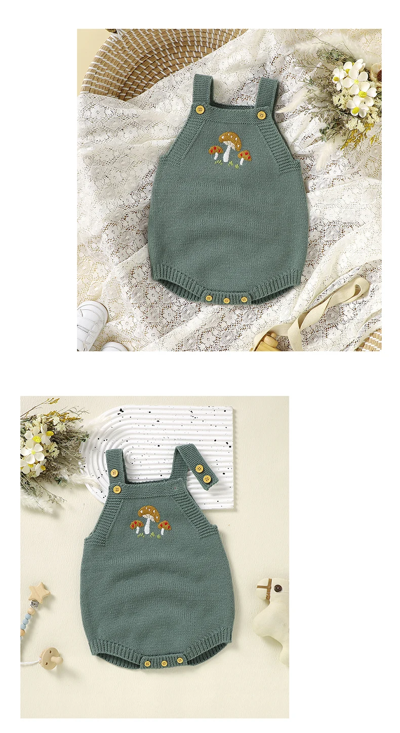 Baby Bodysuit Knit Newborn Girl Boy Jumpsuit Outfits Sleeveless Tops Summer Infant Toddler Clothing 0-18M Overalls Cute Mushroom