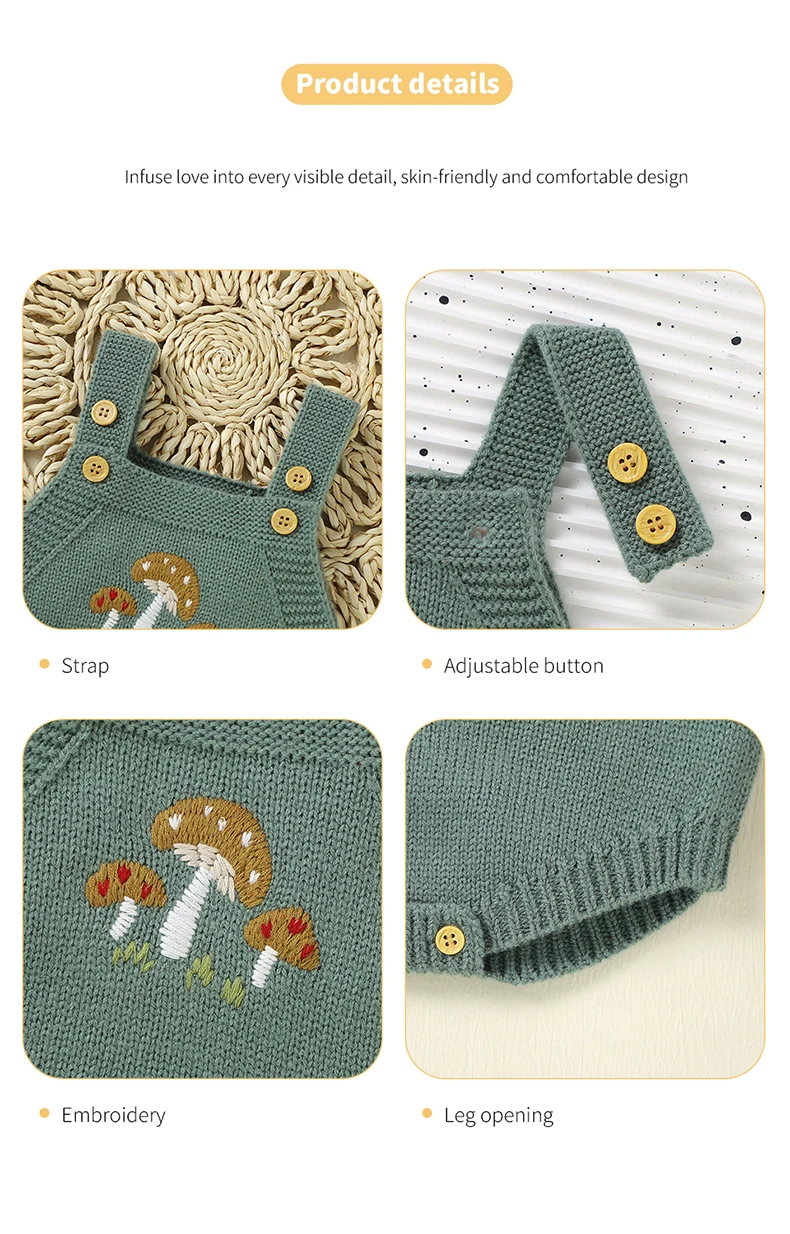 Baby Bodysuit Knit Newborn Girl Boy Jumpsuit Outfits Sleeveless Tops Summer Infant Toddler Clothing 0-18M Overalls Cute Mushroom