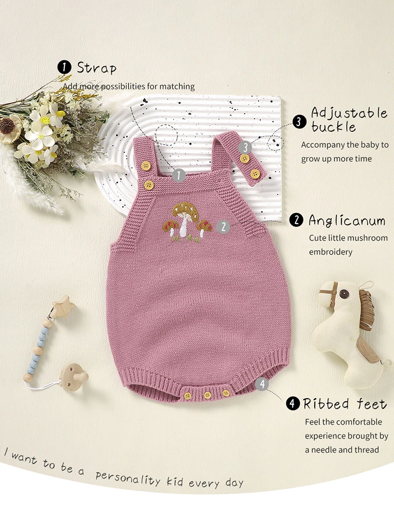 Baby Bodysuit Knit Newborn Girl Boy Jumpsuit Outfits Sleeveless Tops Summer Infant Toddler Clothing 0-18M Overalls Cute Mushroom