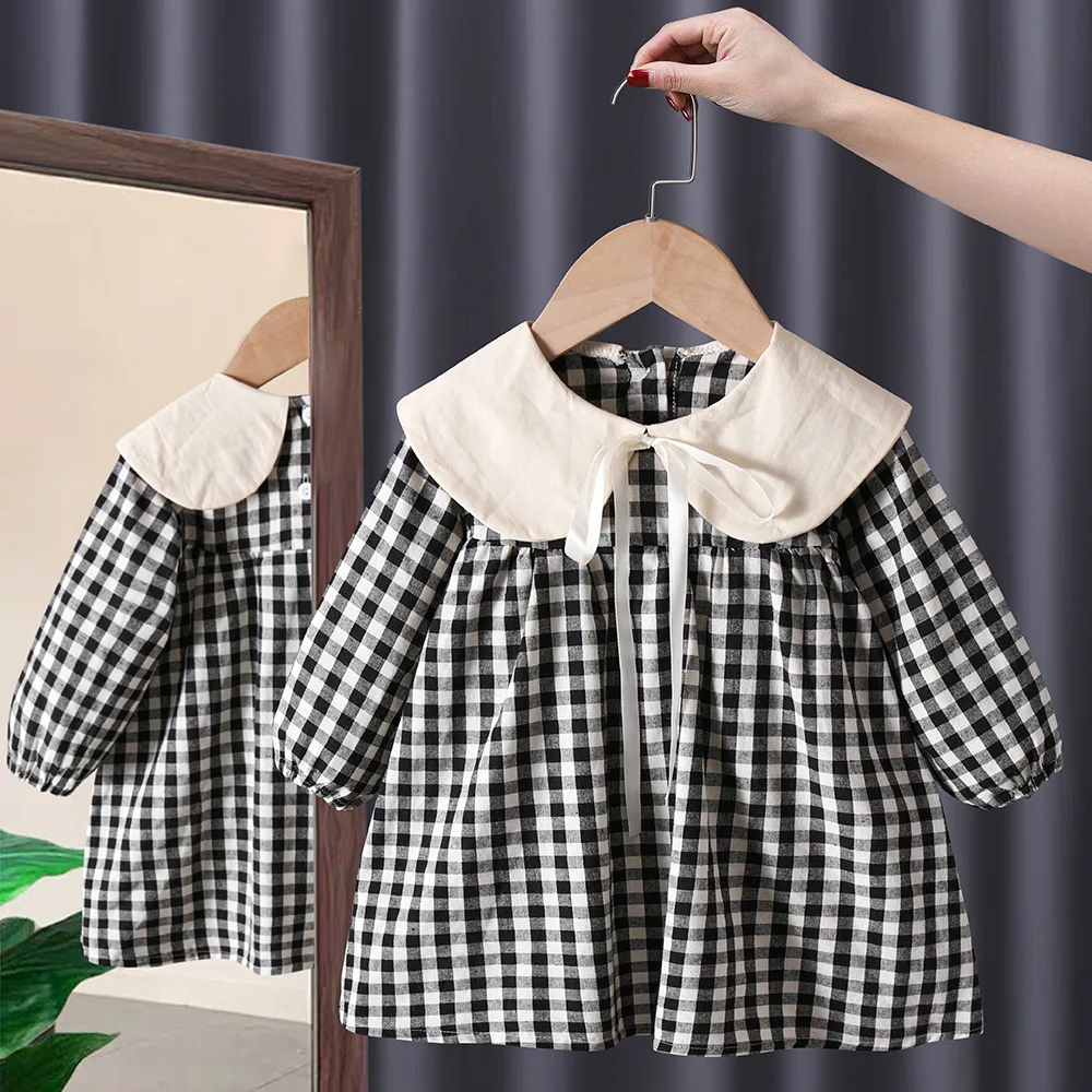 Girl's Sweet Princess Dress Children Spring Autumn Baby Infants Bow Plaided Patchwork Party Dresses Vestidos Kids