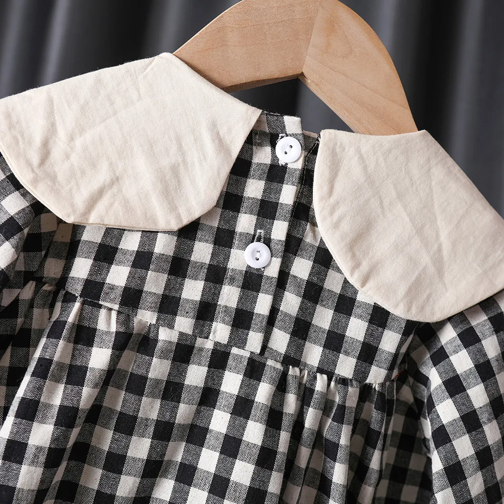 Girl's Sweet Princess Dress Children Spring Autumn Baby Infants Bow Plaided Patchwork Party Dresses Vestidos Kids