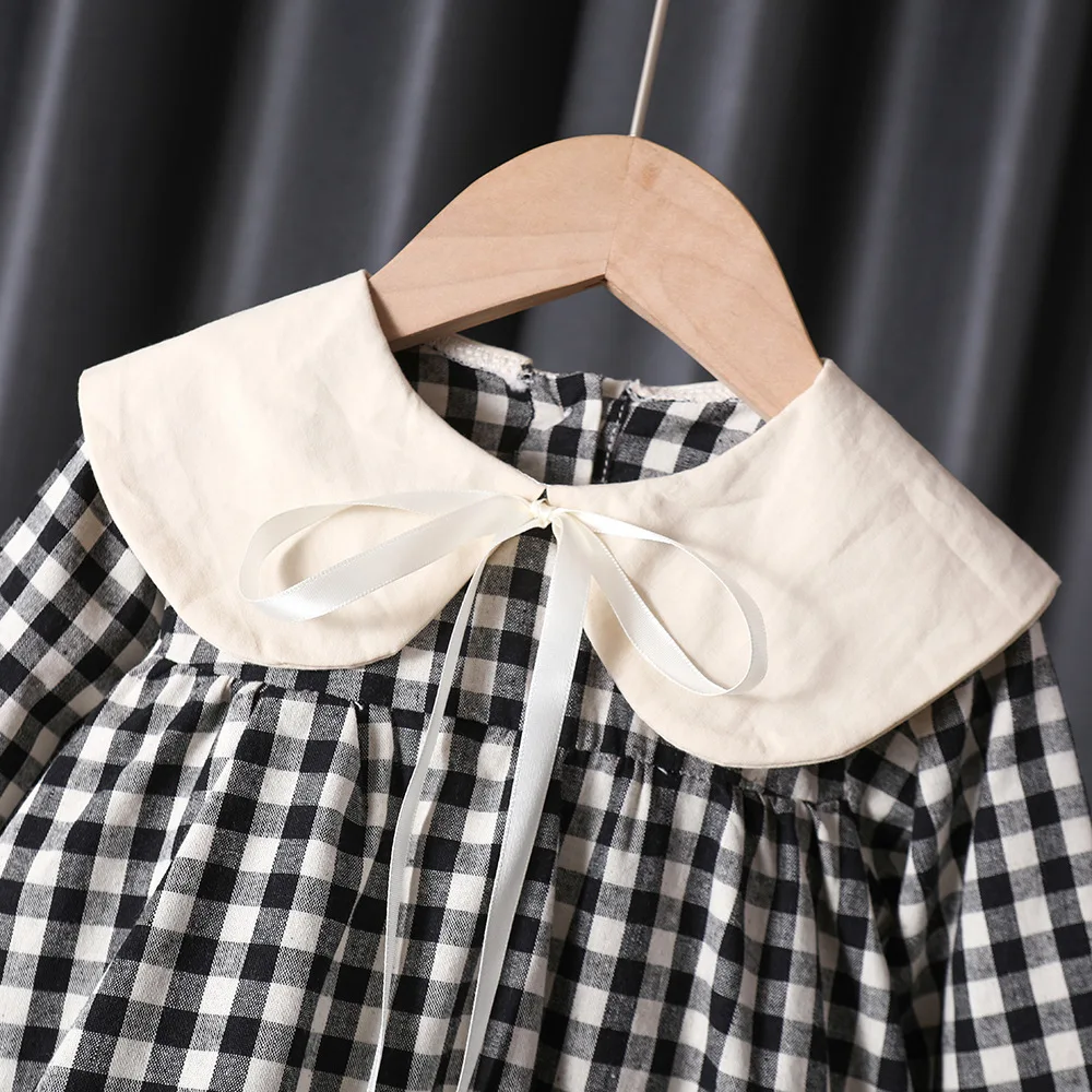 Girl's Sweet Princess Dress Children Spring Autumn Baby Infants Bow Plaided Patchwork Party Dresses Vestidos Kids