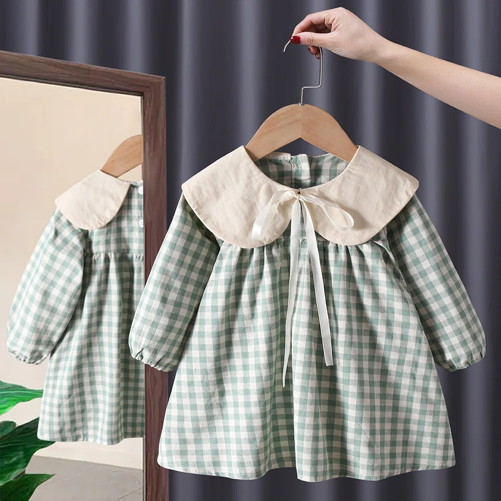 Girl's Sweet Princess Dress Children Spring Autumn Baby Infants Bow Plaided Patchwork Party Dresses Vestidos Kids