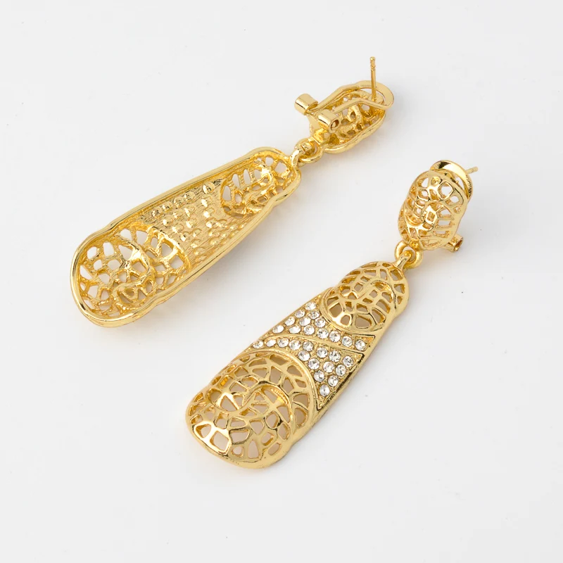 Sunny Jewelry Fashion Bridal Wedding Set Zircon Classic 24K Gold Plated Earrings Necklace Bracelet Ring 4pcs Set For Women Gifts