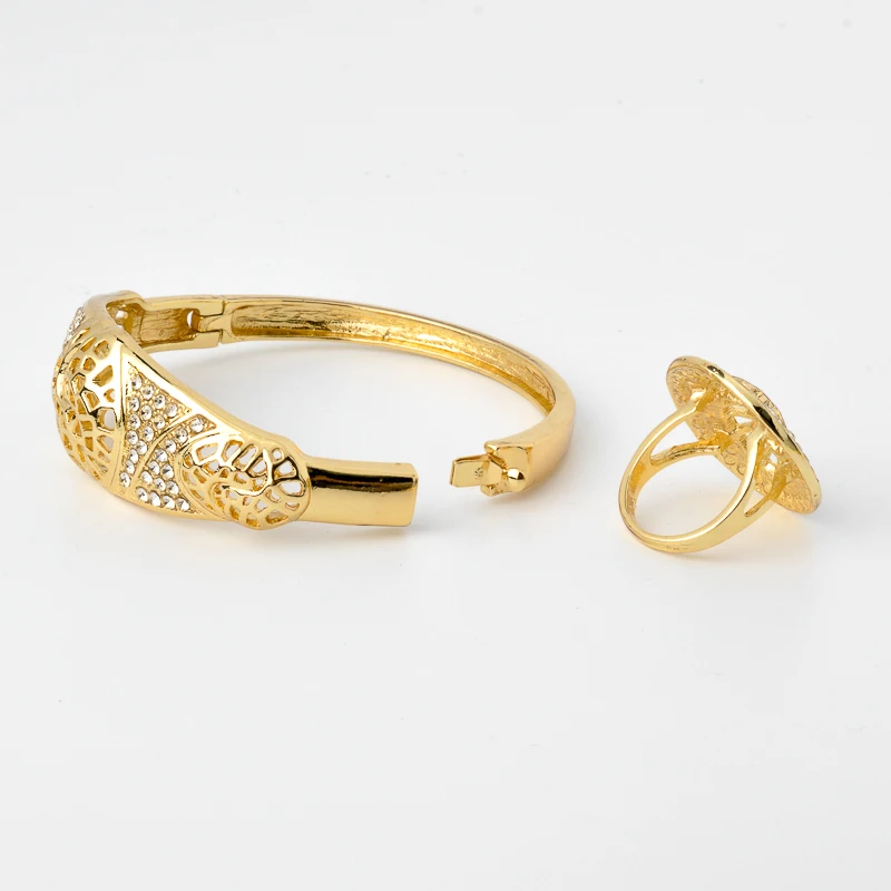 Sunny Jewelry Fashion Bridal Wedding Set Zircon Classic 24K Gold Plated Earrings Necklace Bracelet Ring 4pcs Set For Women Gifts