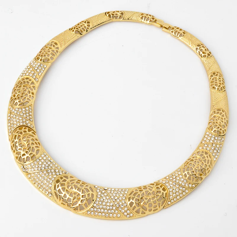 Sunny Jewelry Fashion Bridal Wedding Set Zircon Classic 24K Gold Plated Earrings Necklace Bracelet Ring 4pcs Set For Women Gifts