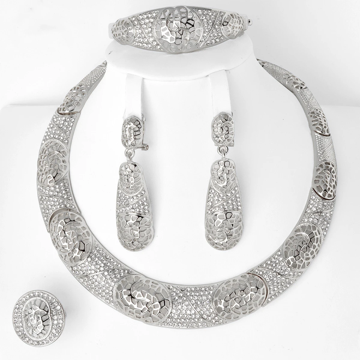 Sunny Jewelry Fashion Bridal Wedding Set Zircon Classic 24K Gold Plated Earrings Necklace Bracelet Ring 4pcs Set For Women Gifts