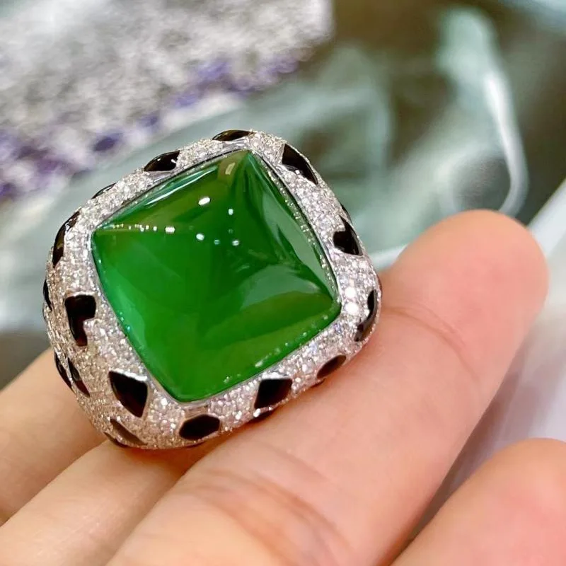 Foydjew Luxury Designer Jewelry Leopard Texture Design Large 17 Carat Sugar Tower Multicolor Crystal Ruby Rings For Women