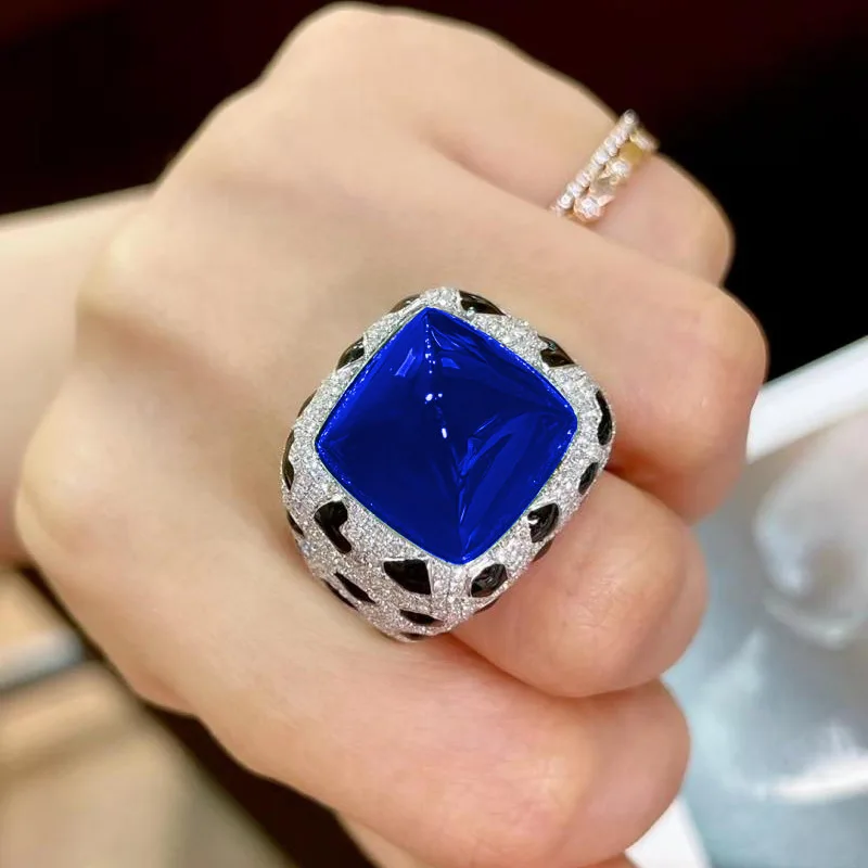 Foydjew Luxury Designer Jewelry Leopard Texture Design Large 17 Carat Sugar Tower Multicolor Crystal Ruby Rings For Women