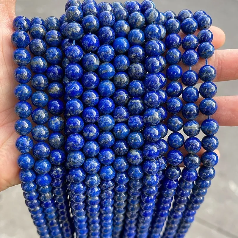 5A Natural Stone Lapis Lazuli Round Loose Spacer Beads 15" Strand 4 6 8 10 MM Pick Size For Jewelry Making Necklace Bracelet DIY
