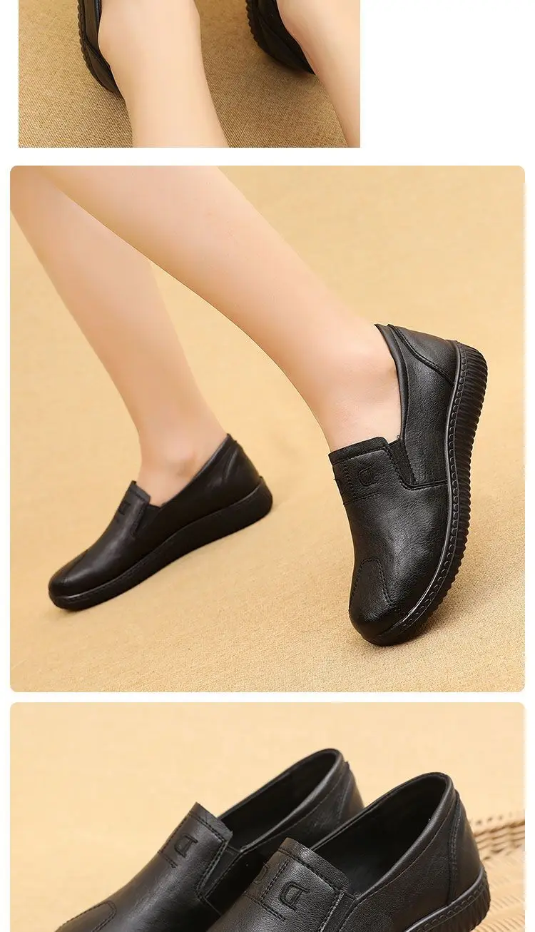 Retro Brown Moccasins Ladies Casual Wedge Leather Sneakers Women Oxford Ballet Flats Mom Comfortable Loafers Plus Size