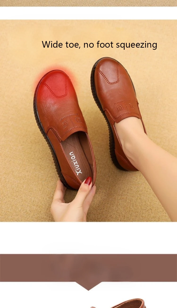 Retro Brown Moccasins Ladies Casual Wedge Leather Sneakers Women Oxford Ballet Flats Mom Comfortable Loafers Plus Size