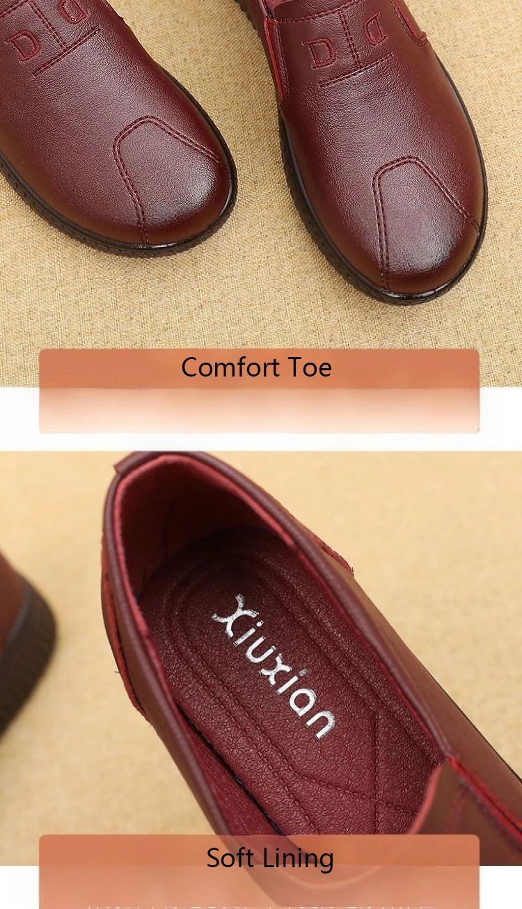 Retro Brown Moccasins Ladies Casual Wedge Leather Sneakers Women Oxford Ballet Flats Mom Comfortable Loafers Plus Size