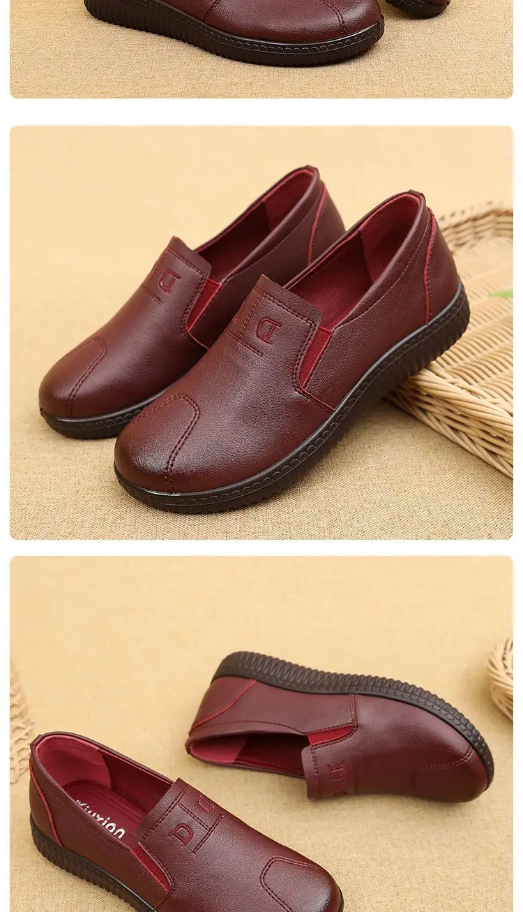 Retro Brown Moccasins Ladies Casual Wedge Leather Sneakers Women Oxford Ballet Flats Mom Comfortable Loafers Plus Size