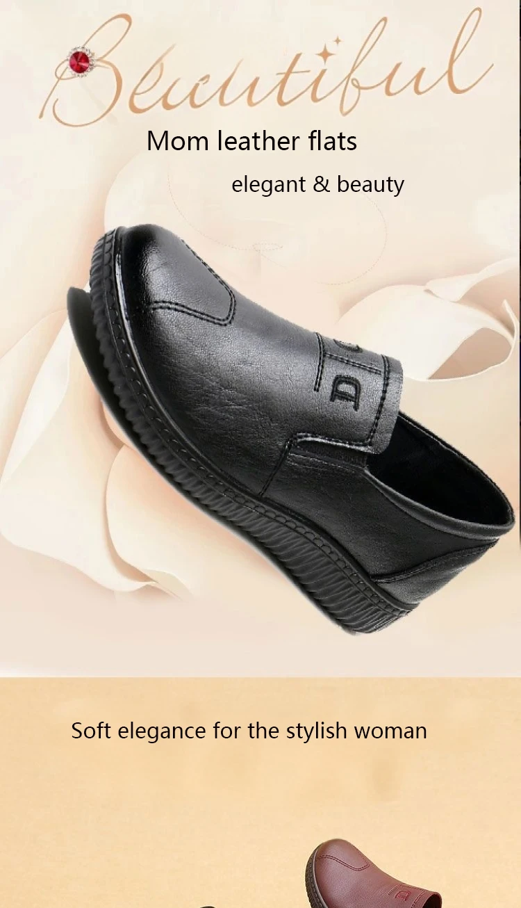 Retro Brown Moccasins Ladies Casual Wedge Leather Sneakers Women Oxford Ballet Flats Mom Comfortable Loafers Plus Size