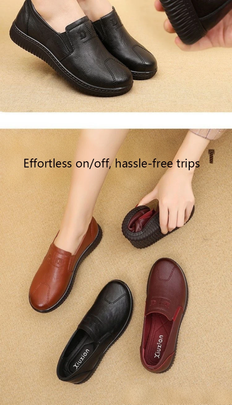 Retro Brown Moccasins Ladies Casual Wedge Leather Sneakers Women Oxford Ballet Flats Mom Comfortable Loafers Plus Size