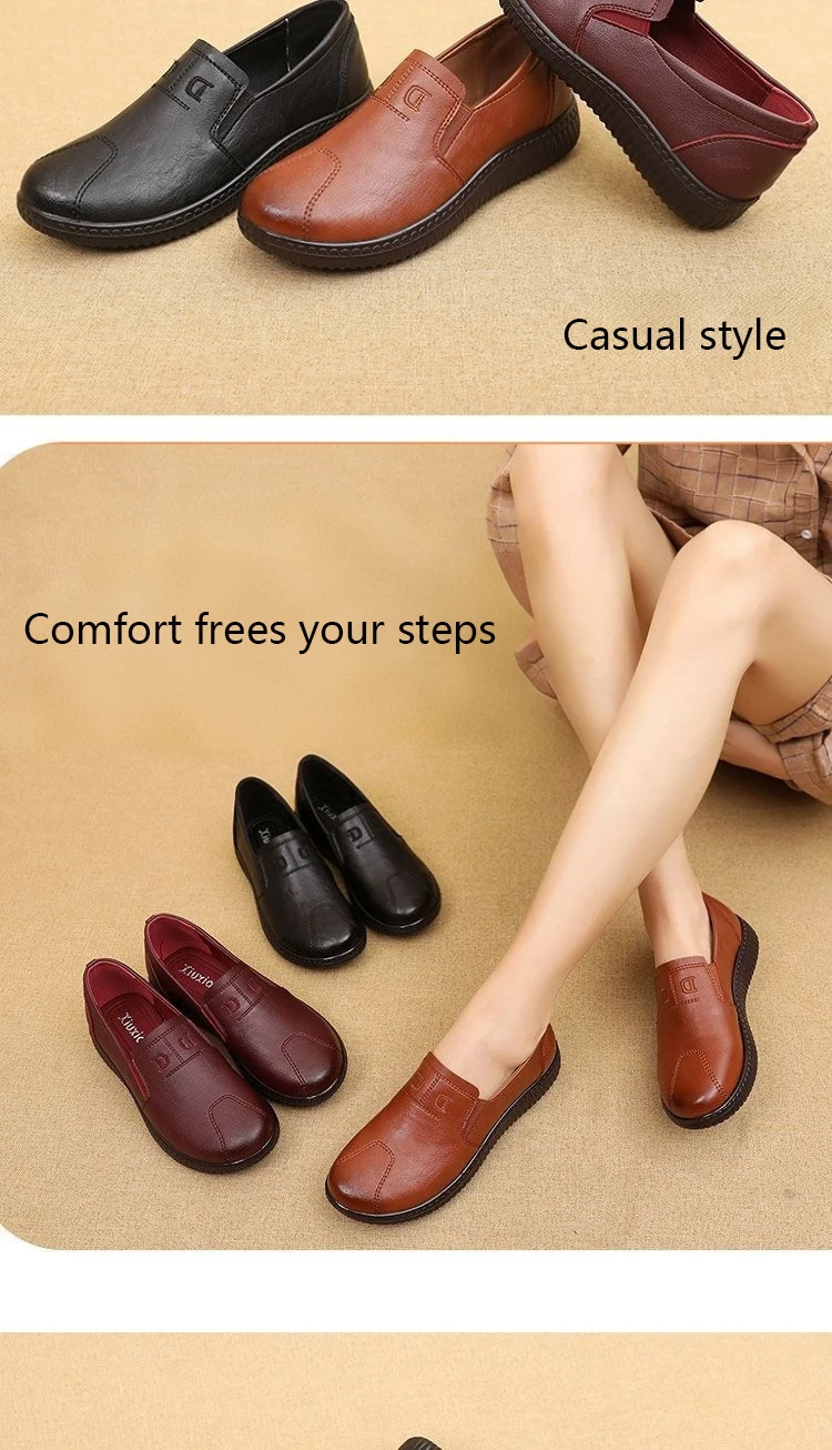 Retro Brown Moccasins Ladies Casual Wedge Leather Sneakers Women Oxford Ballet Flats Mom Comfortable Loafers Plus Size