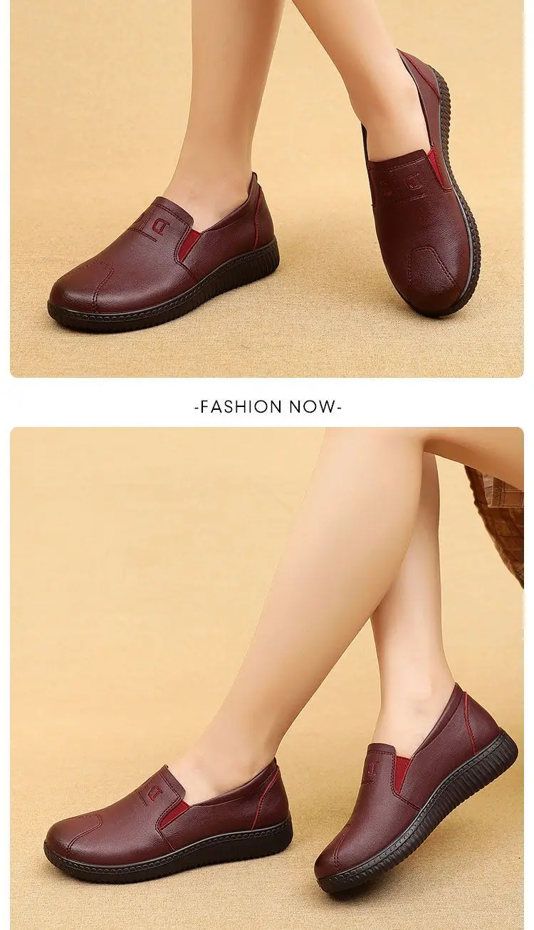 Retro Brown Moccasins Ladies Casual Wedge Leather Sneakers Women Oxford Ballet Flats Mom Comfortable Loafers Plus Size