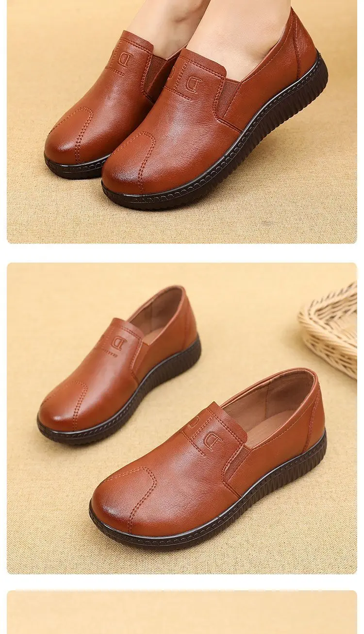 Retro Brown Moccasins Ladies Casual Wedge Leather Sneakers Women Oxford Ballet Flats Mom Comfortable Loafers Plus Size