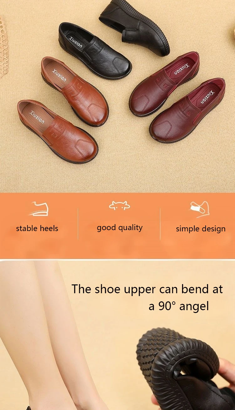 Retro Brown Moccasins Ladies Casual Wedge Leather Sneakers Women Oxford Ballet Flats Mom Comfortable Loafers Plus Size
