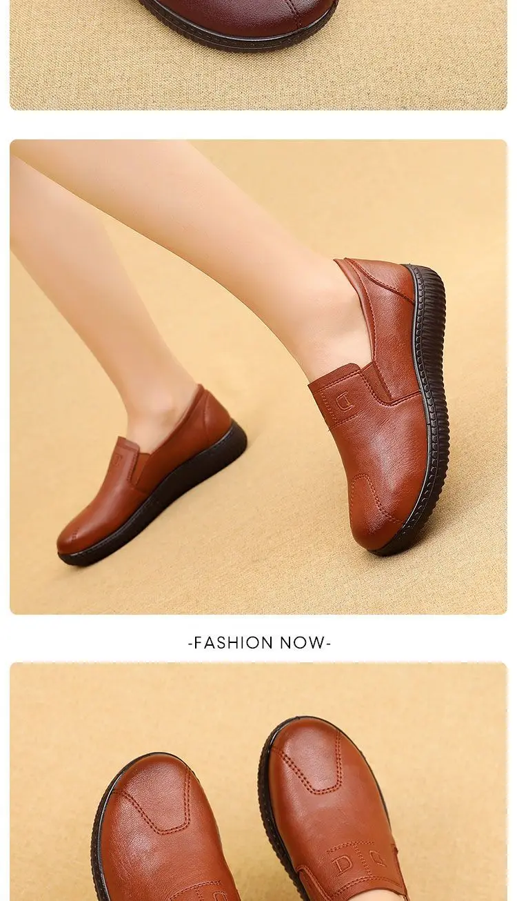 Retro Brown Moccasins Ladies Casual Wedge Leather Sneakers Women Oxford Ballet Flats Mom Comfortable Loafers Plus Size