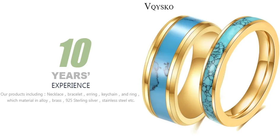 VQYSKO Turquoise Band Stainless Steel Ring Mens Womens Wedding Band The Caribbean Ring Turquoise Ring for Men Anniversary Ring