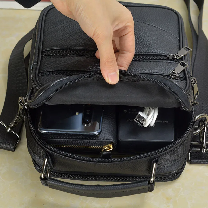 Small Men Genuine Leather Shoulder Bag Men's Cowhide Leather Handbag for Tablet Male Messenger Bags Crossbody Bag Boy Briefcase