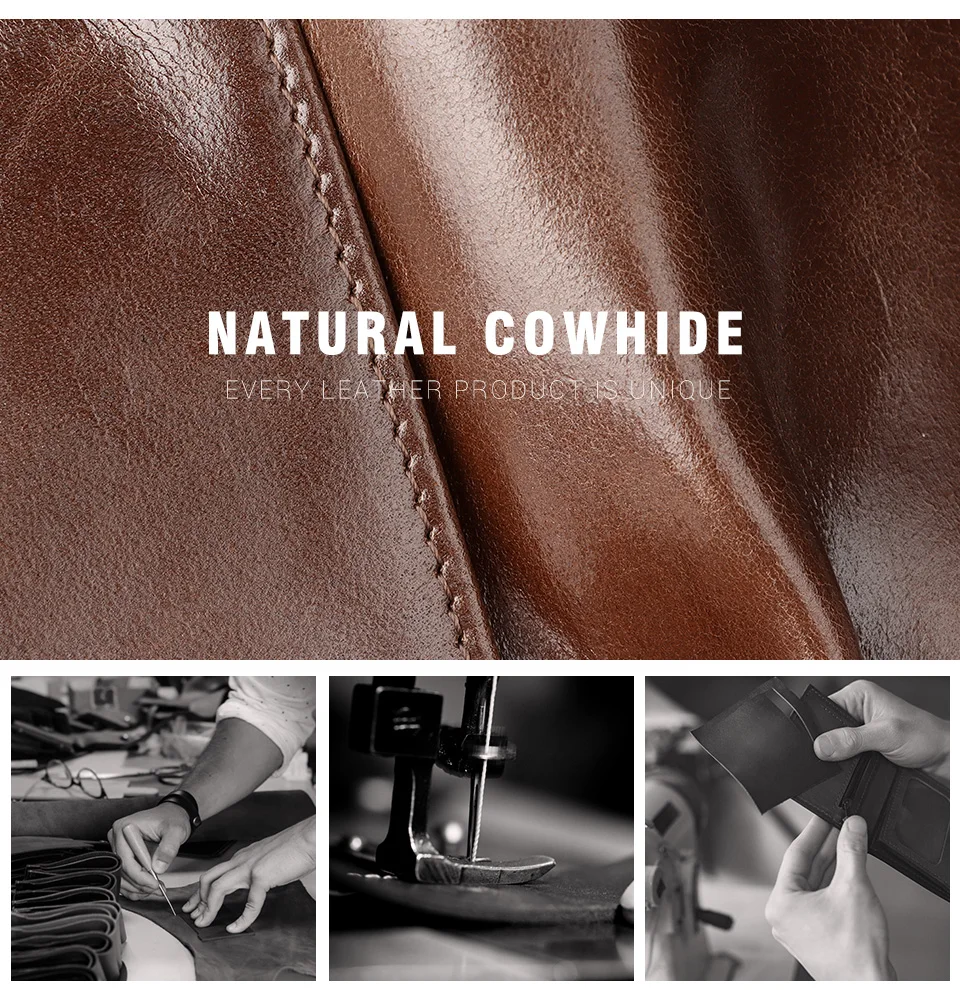 HUMERPAUL Genuine Leather Men Wallet Business Short Purse RFID Protect Credit Card Holder Clutch for Women with Anti-theft Chain