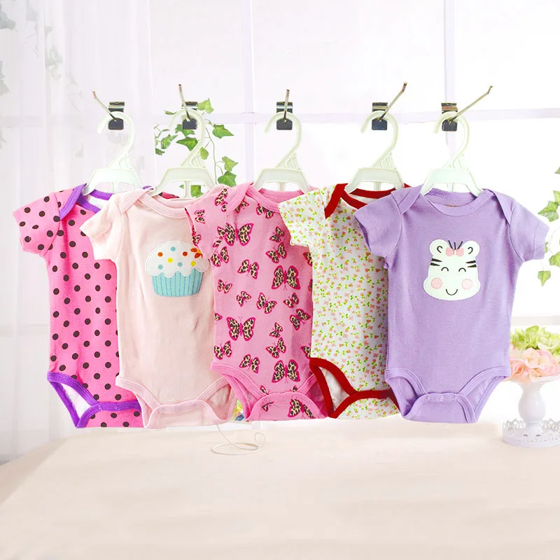 5Pcs 3M-24M Short Sleeve Cotton Winggle-in Jumpsuit Infant Baby Bodysuit