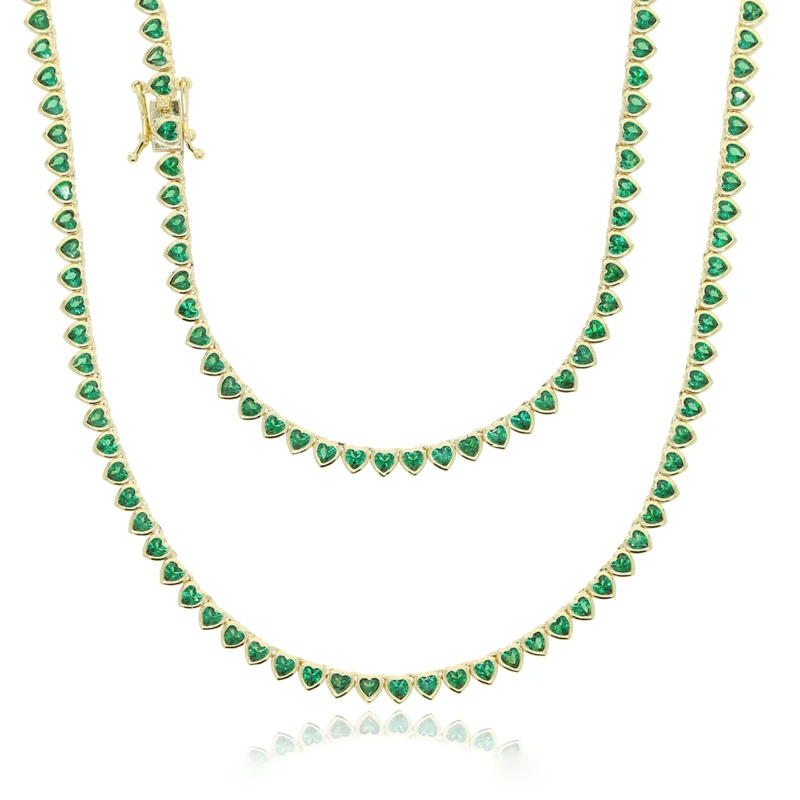 Green White CZ Bezel Heart Shaped Tennis Chain Choker Necklace For Women Geometric Classic Luxury Jewelry