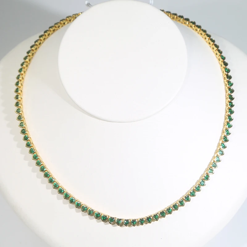 Green White CZ Bezel Heart Shaped Tennis Chain Choker Necklace For Women Geometric Classic Luxury Jewelry